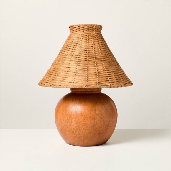 HEARTH & HAND NWT wood base with rattan shade accent table lamp - Picture 1 of 9
